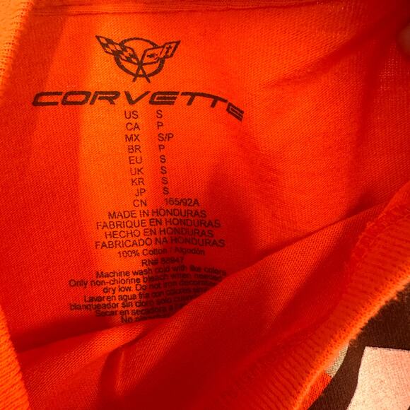 Corvette Orange Flags Crop Long Sleeve T-Shirt Size Small - Picture 2 of 6